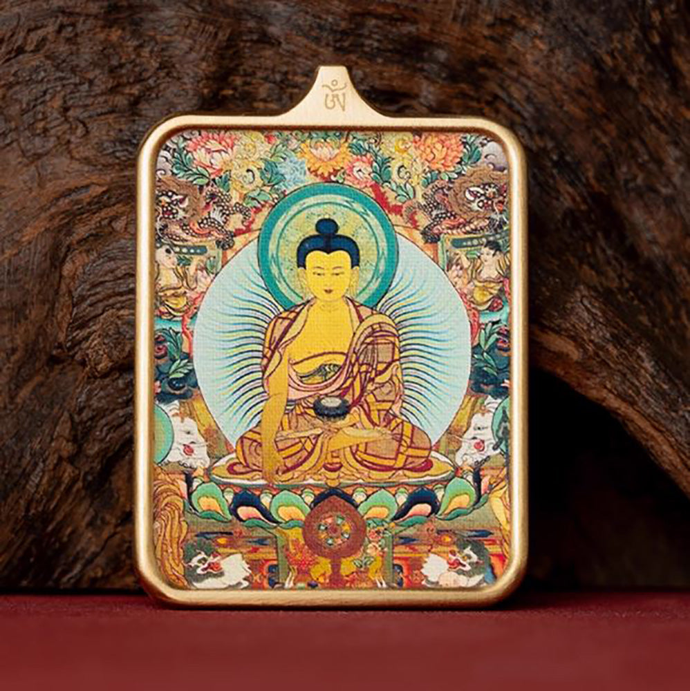 (Pease & Good Fortune) Shakyamuni Buddha Tibetan Thangka Pendant Necklace