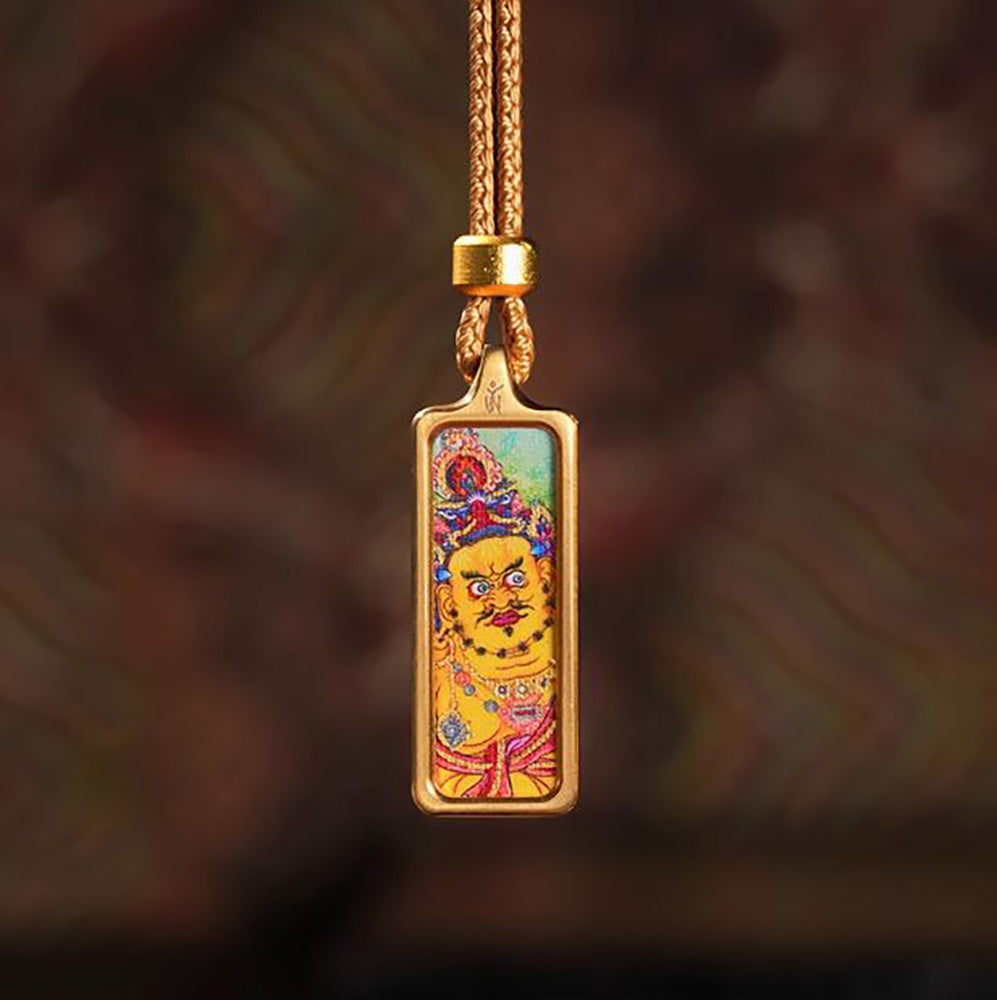 (Wealth & Prosperity) Yellow Jambhala Tibetan Thangka Small Pendant Necklace