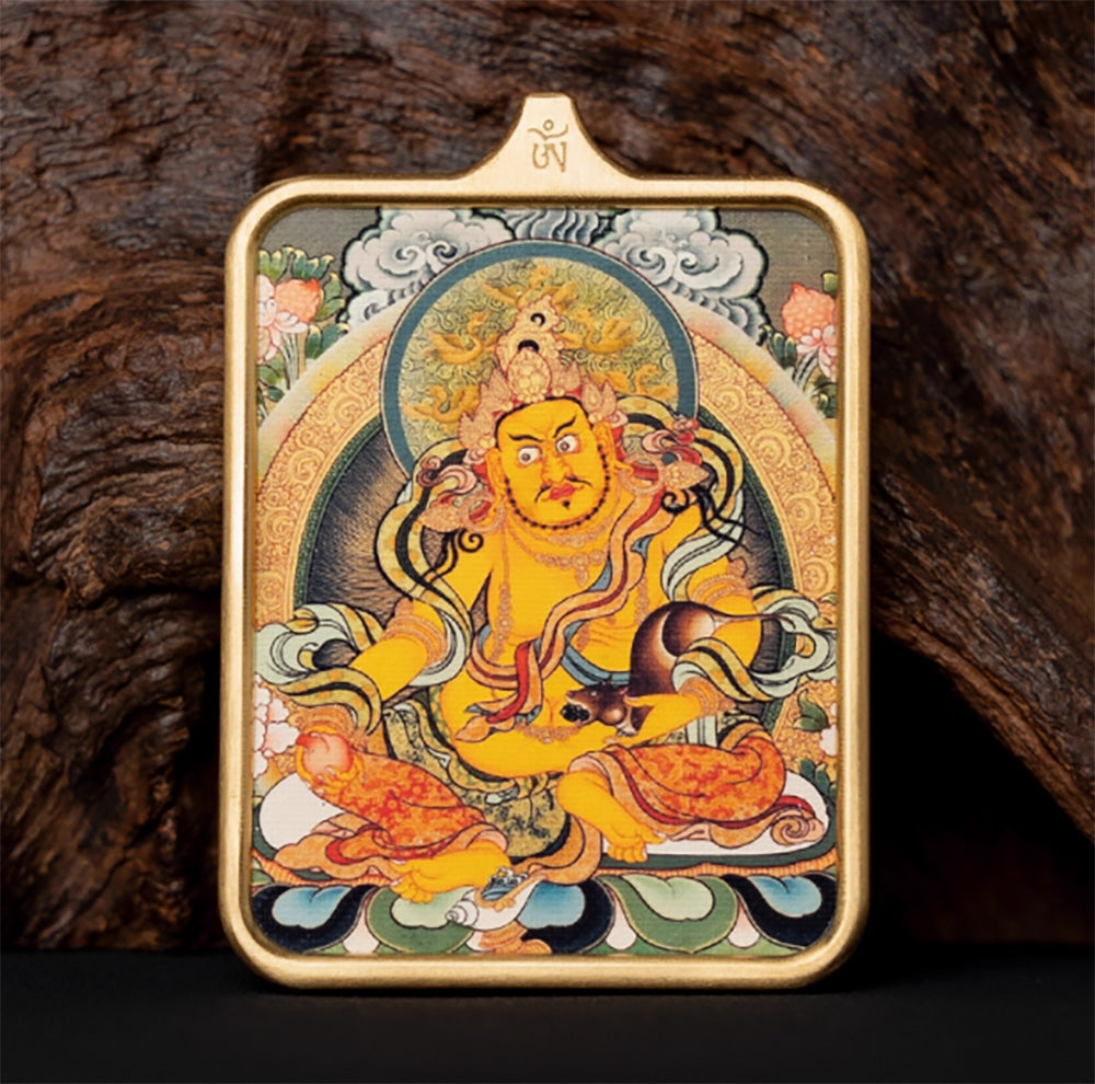 (Wealth & Prosperity) Yellow Jambhala Tibetan Thangka Pendant Necklace