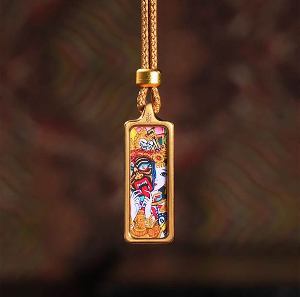 (Wealth & Protection) Zashi Lhamo Tibetan Thangka Small Pendant Necklace
