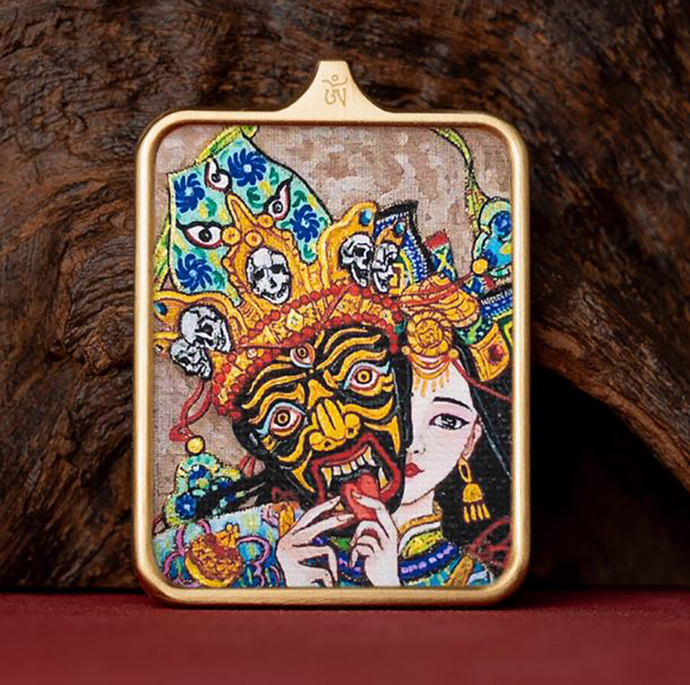 (Wealth & Protection) Zashi Lhamo Tibetan Thangka Pendant Necklace