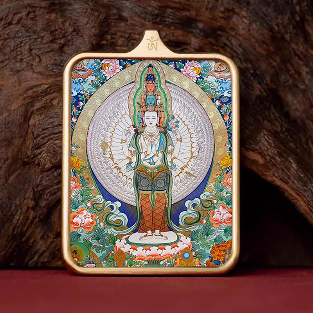 (Protection & Health) Thousand-Armed Avalokiteshvara Tibetan Thangka Pendant Necklace