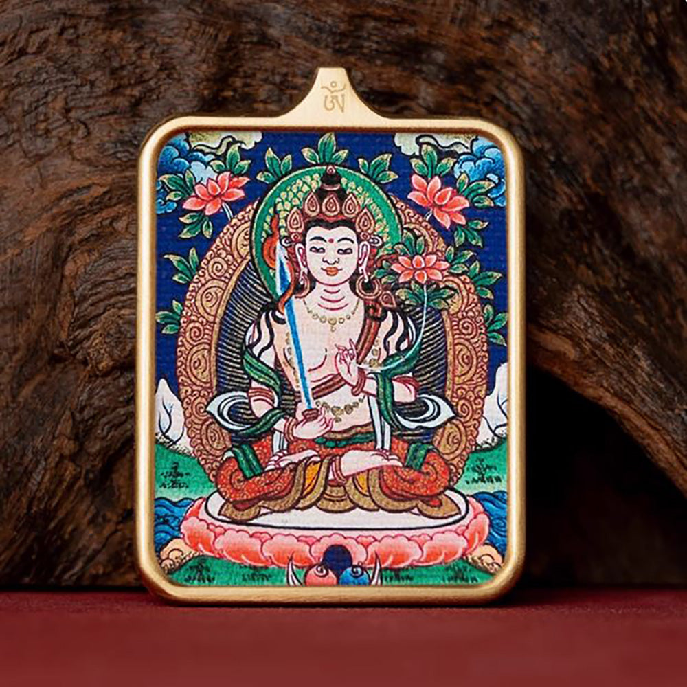 (Wisdom & Wealth) (Chinese Zodiac Ox & Tiger) Akashagarbha Bodhisattva Tibetan Thangka Pendant Necklace
