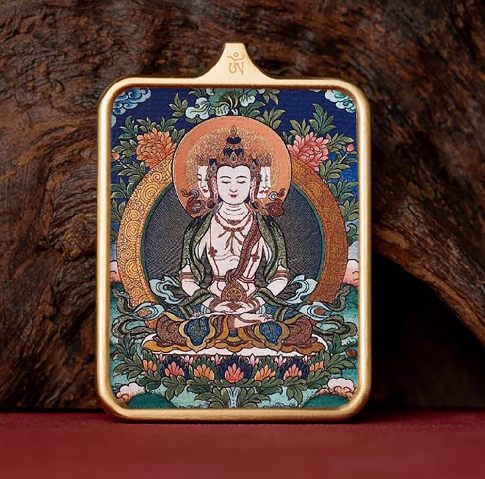 (Peace & Protection) (Chinese Zodiac Goat & Monkey) Vairocana Buddha Tibetan Thangka Pendant Necklace