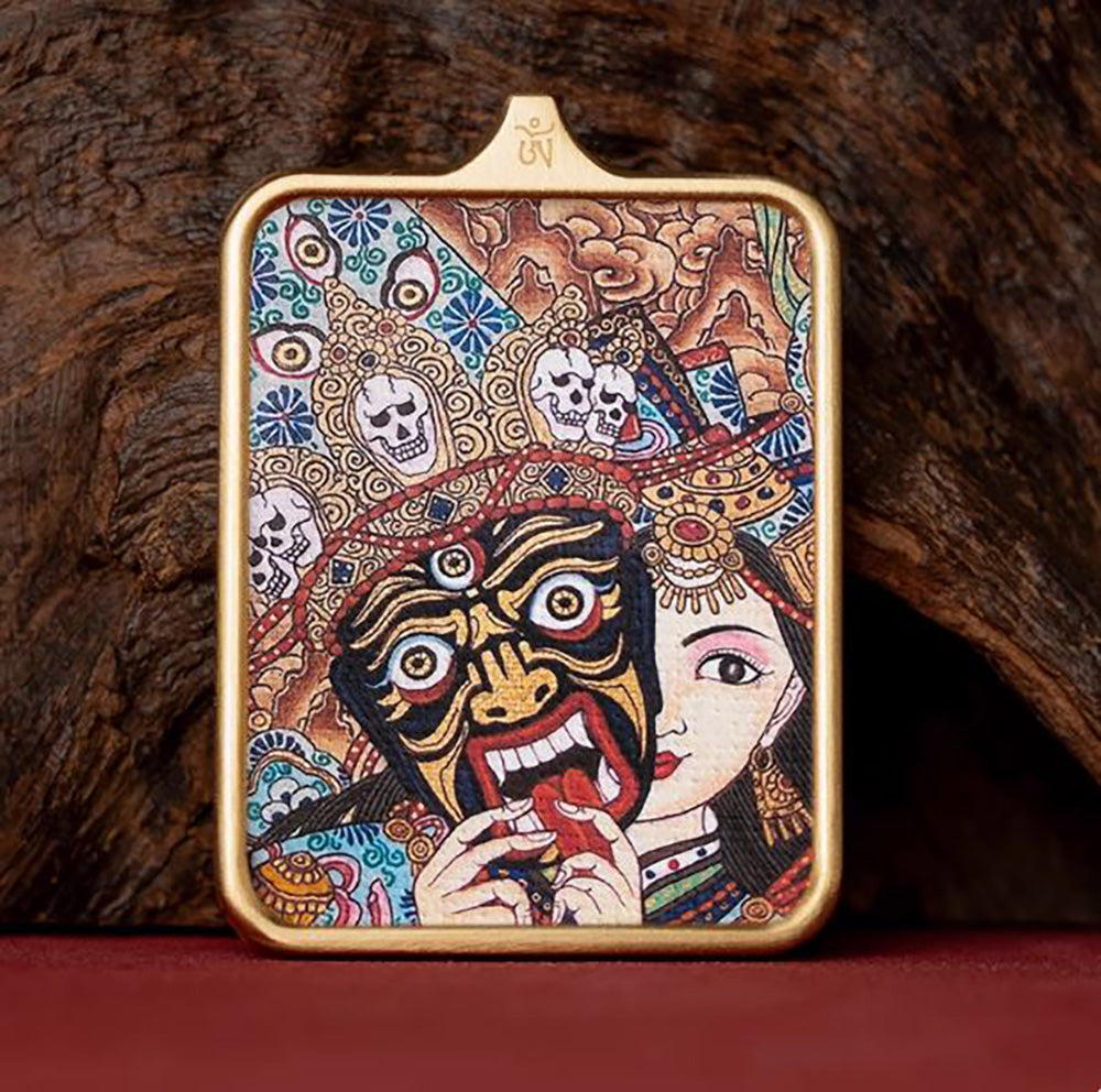 (Wealth & Protection) Zashi Lhamo Tibetan Thangka Pendant Necklace