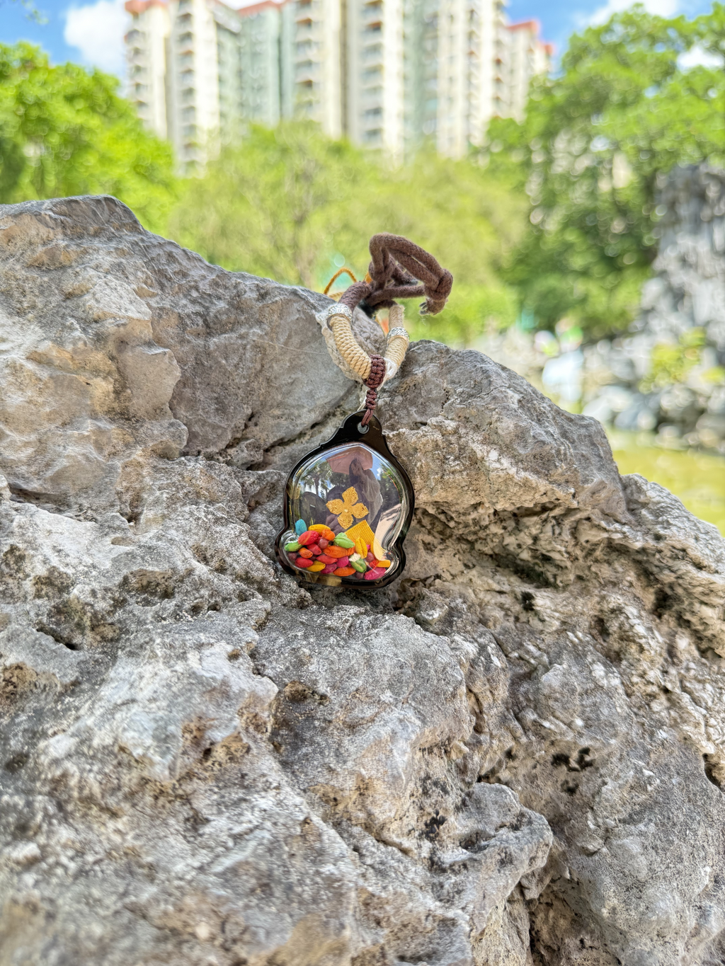 (Good Fortune & Protection) Six-Armed Mahakala Tibetan Thangka Pendant Necklace