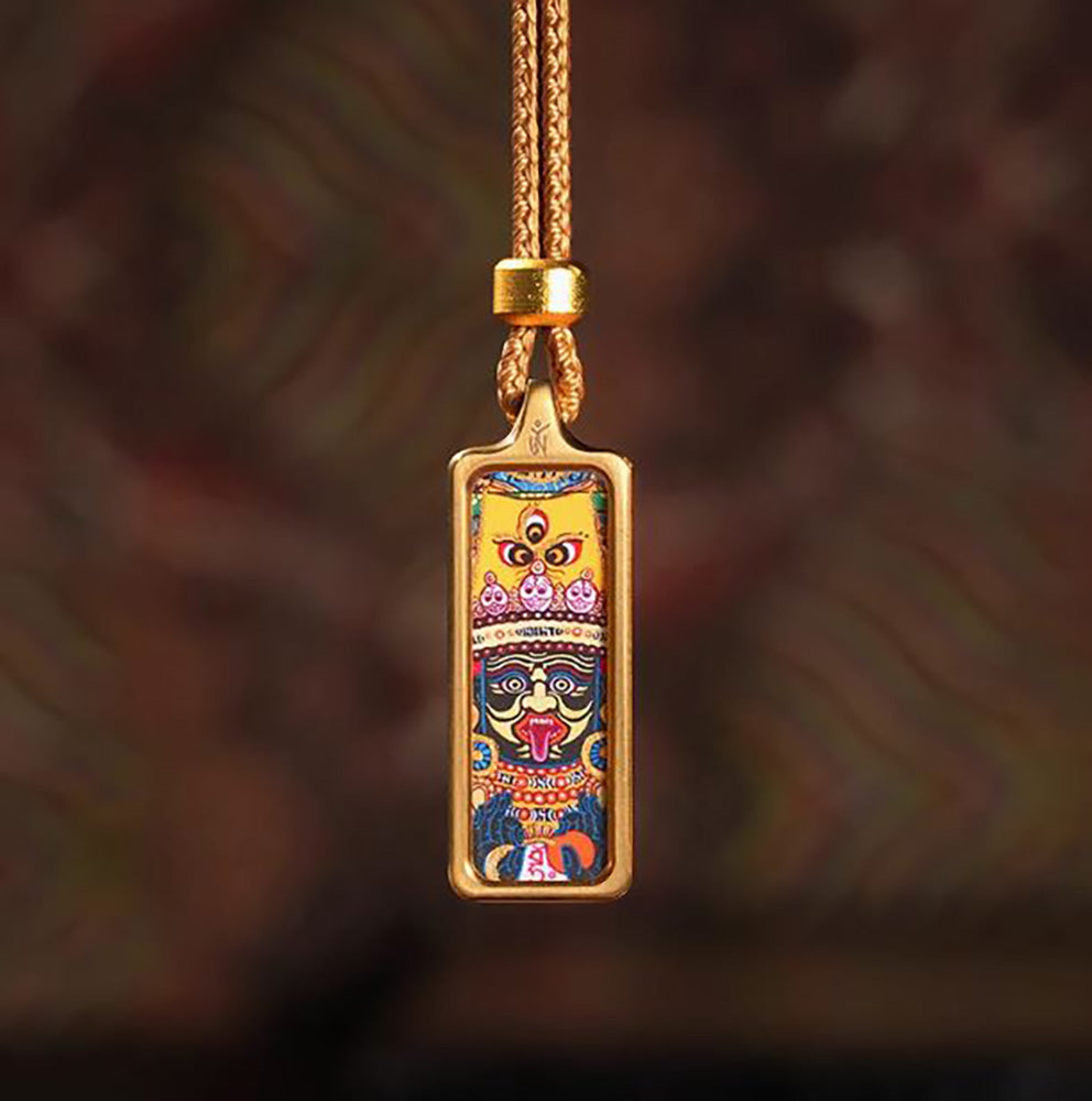 (Wealth & Protection) Zashi Lhamo Tibetan Thangka Small Pendant Necklace