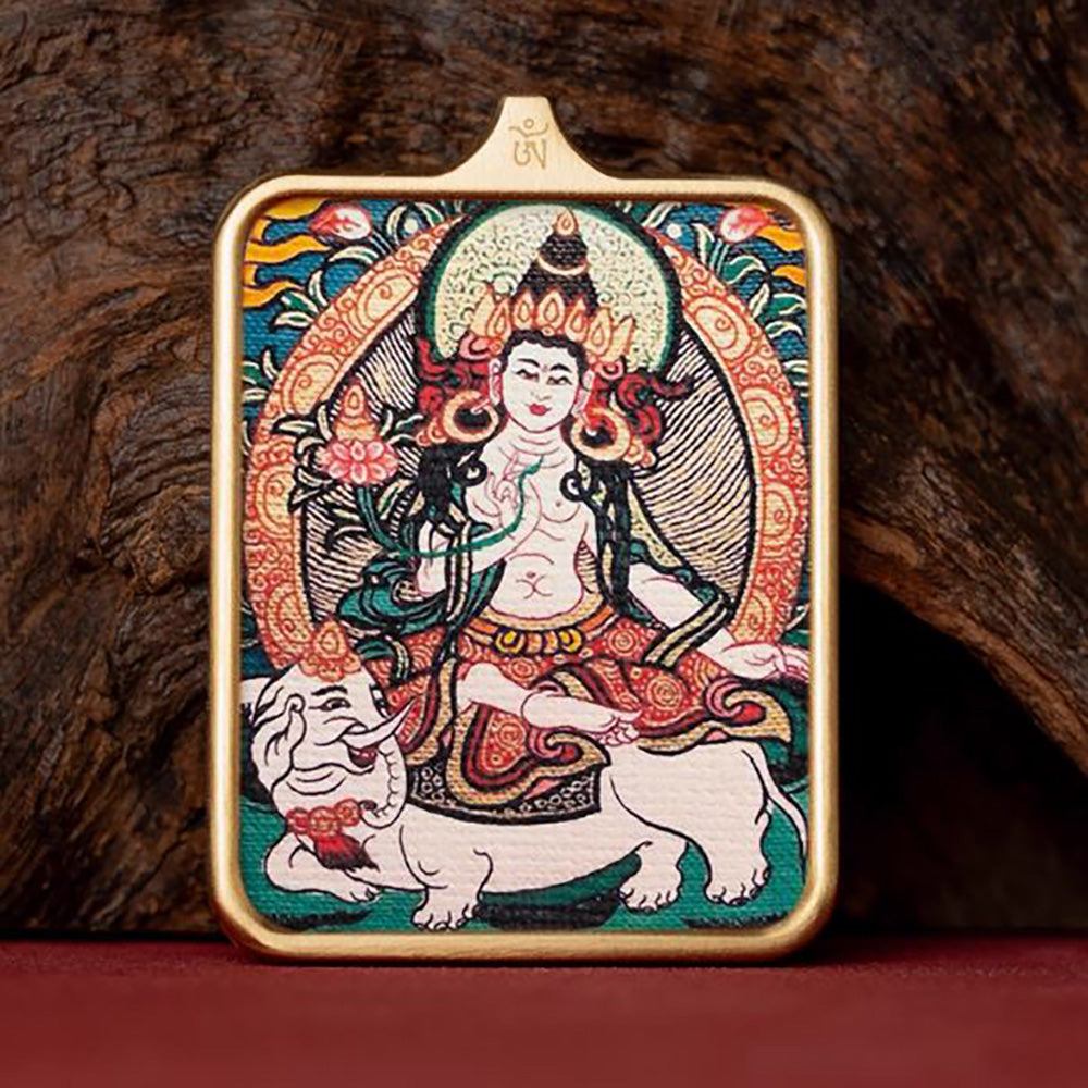 (Good Fortune) (Chinese Zodiac Dragon & Snake) Samantabhadra Tibetan Thangka Pendant Necklace