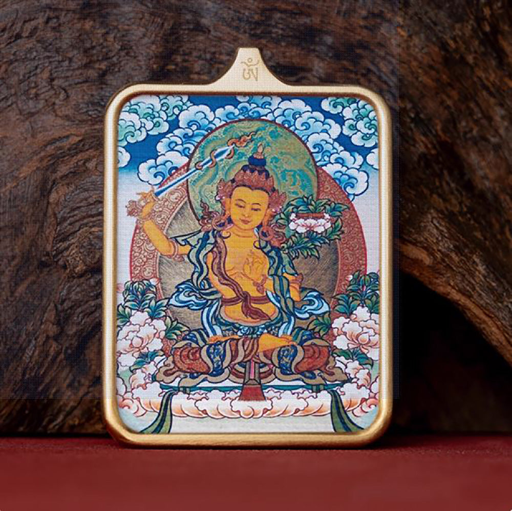 (Wisdom & Peace) (Chinese Zodiac Rabbit) Manjushri Bodhisattva Tibetan Thangka Pendant Necklace