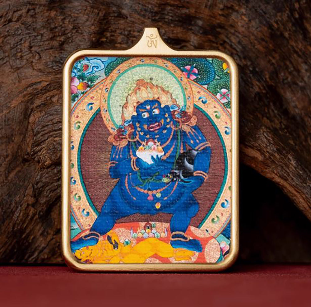 (Wealth & Good Fortune) Black Jambhala Tibetan Thangka Pendant Necklace