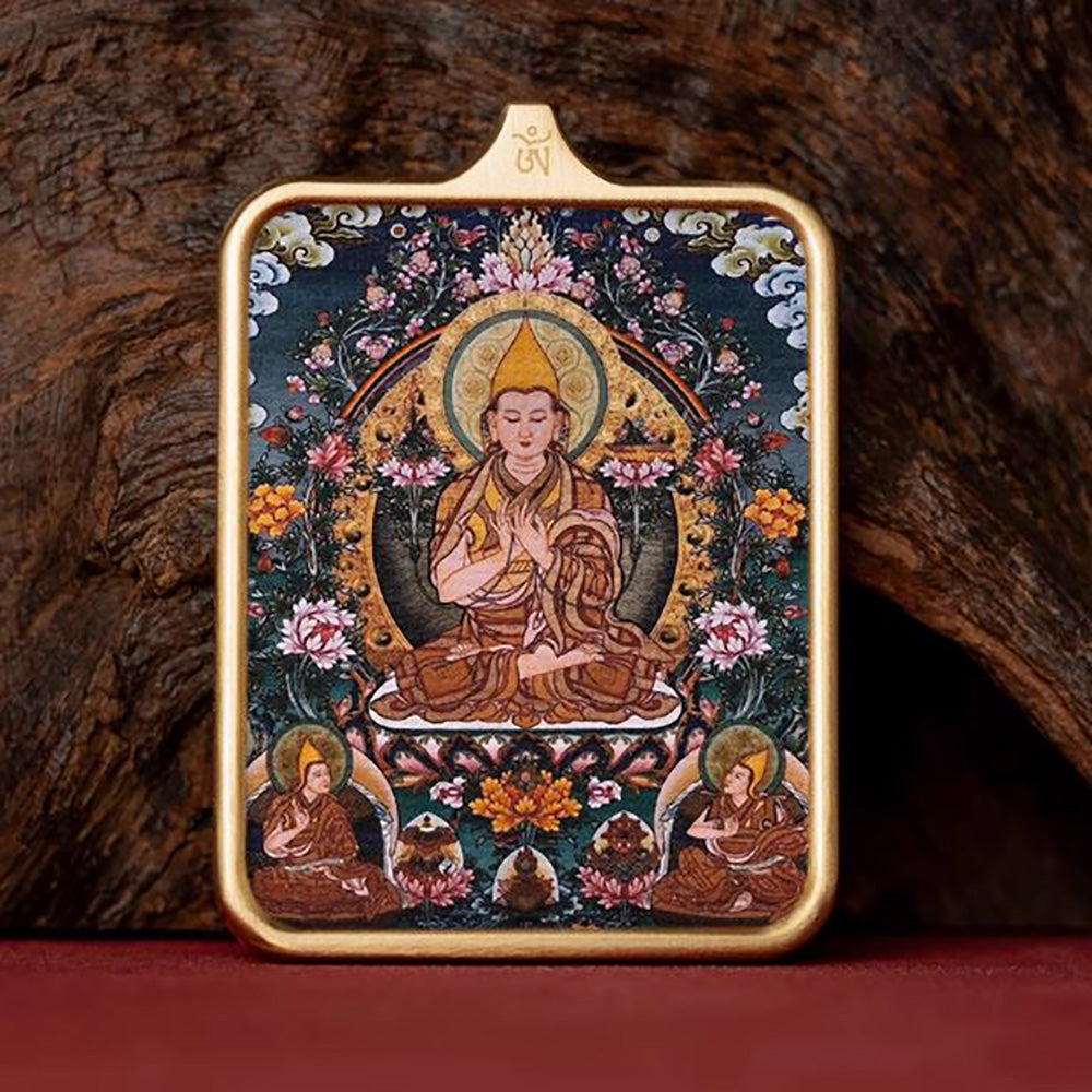 (Wisdom & Good Fortune) Je Tsongkhapa Tibetan Thangka Pendant Necklace