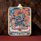 (Good Fortune & Protection) Six-Armed Mahakala Tibetan Thangka Pendant Necklace