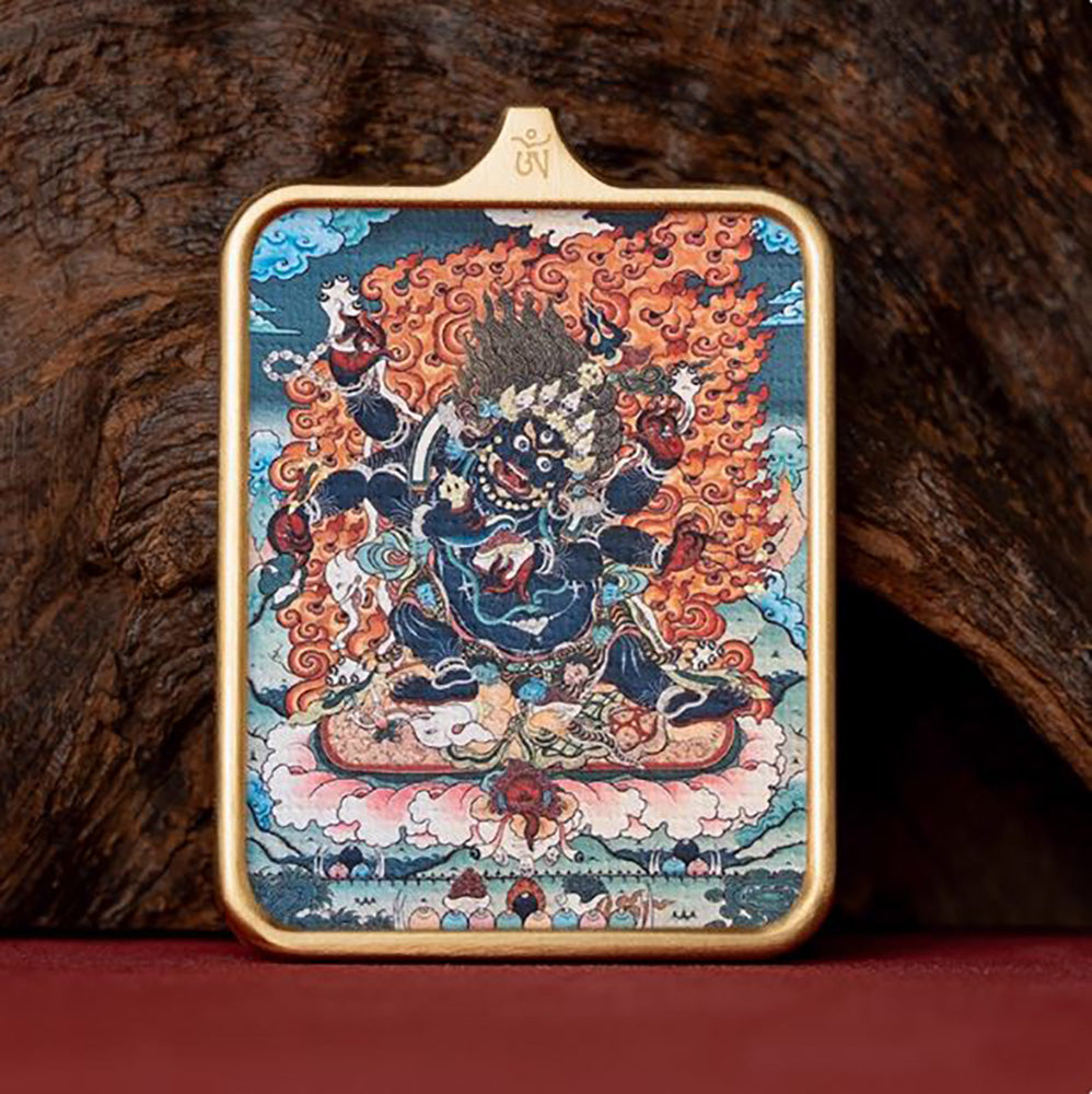 (Good Fortune & Protection) Six-Armed Mahakala Tibetan Thangka Pendant Necklace