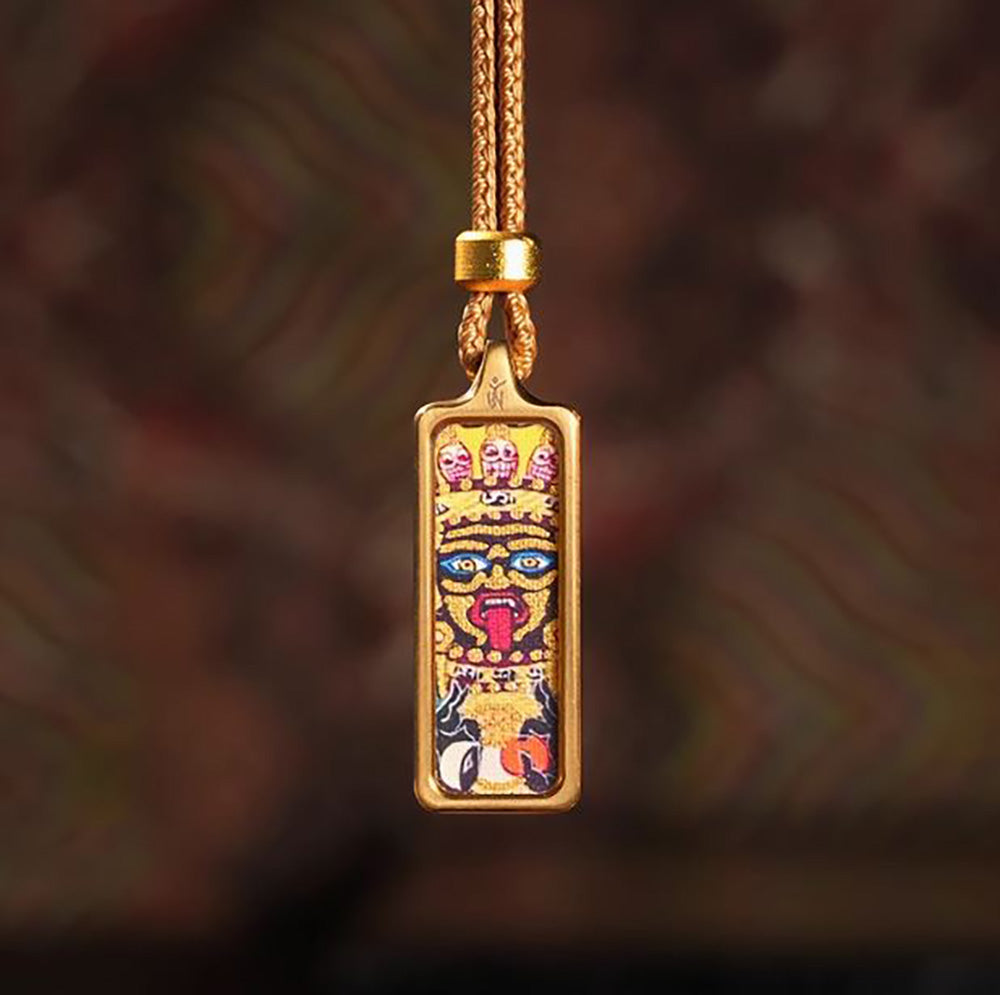 (Wealth & Protection) Zashi Lhamo Tibetan Thangka Small Pendant Necklace