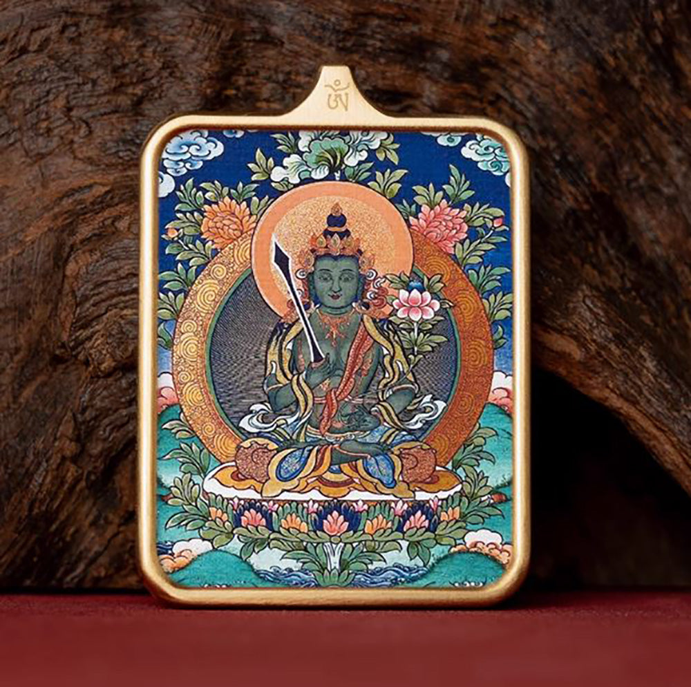 (Wisdom & Wealth) (Chinese Zodiac Ox & Tiger) Akashagarbha Bodhisattva Tibetan Thangka Pendant Necklace
