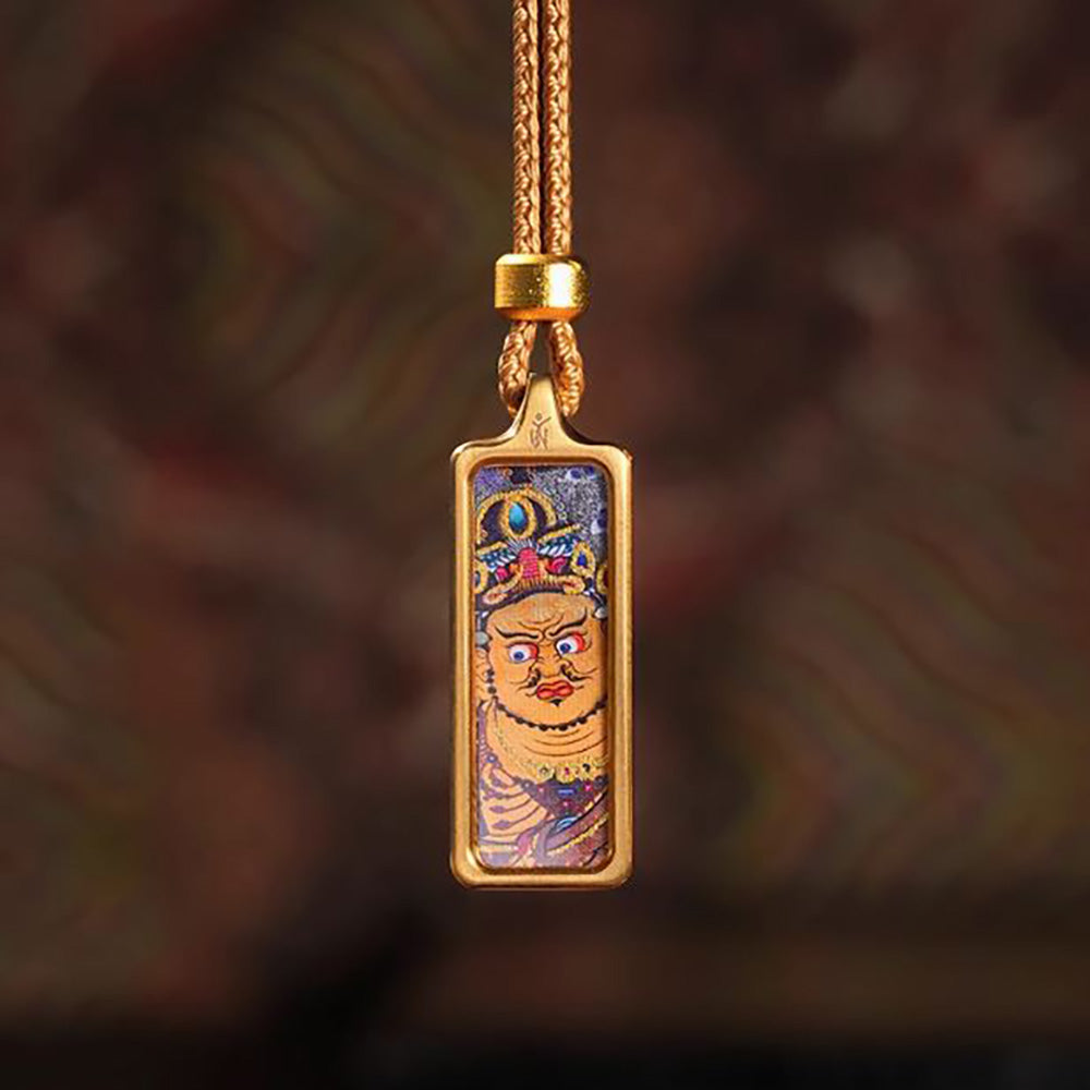 (Wealth & Prosperity) Yellow Jambhala Tibetan Thangka Small Pendant Necklace