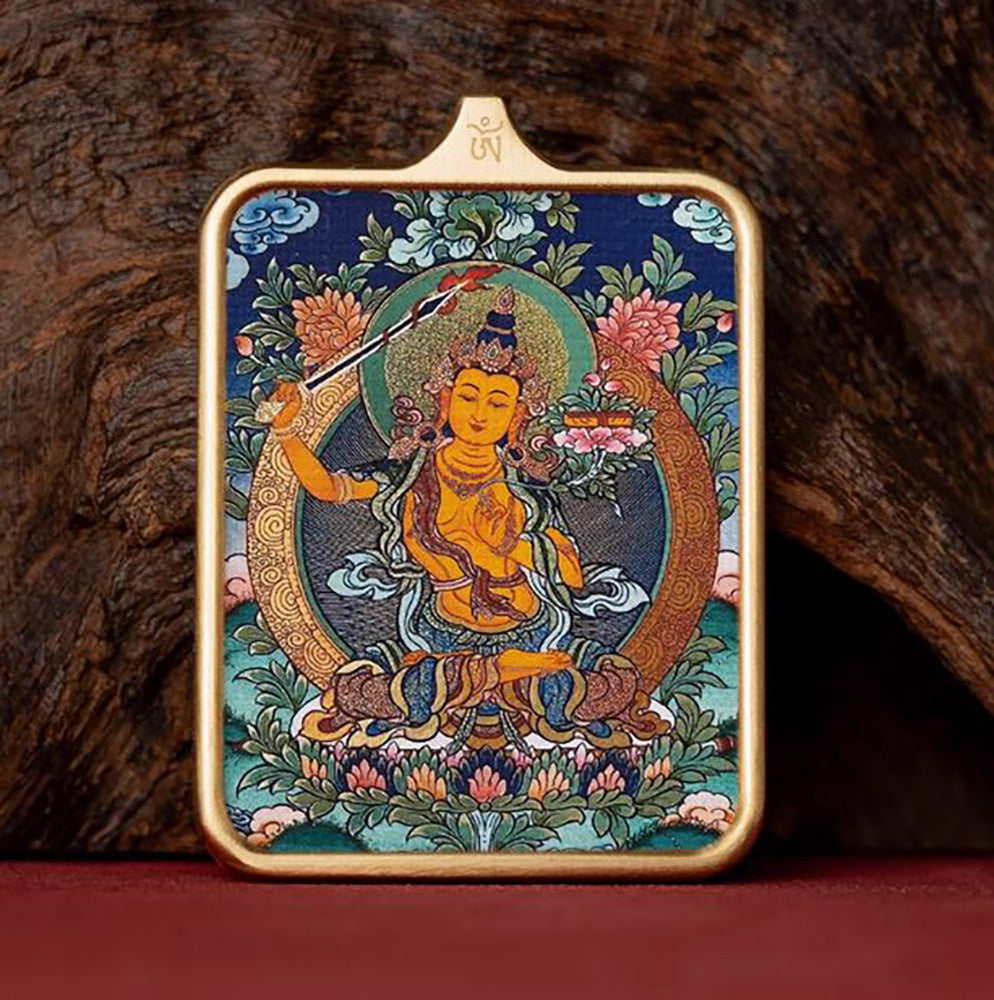 (Wisdom & Peace) (Chinese Zodiac Rabbit) Manjushri Bodhisattva Tibetan Thangka Pendant Necklace