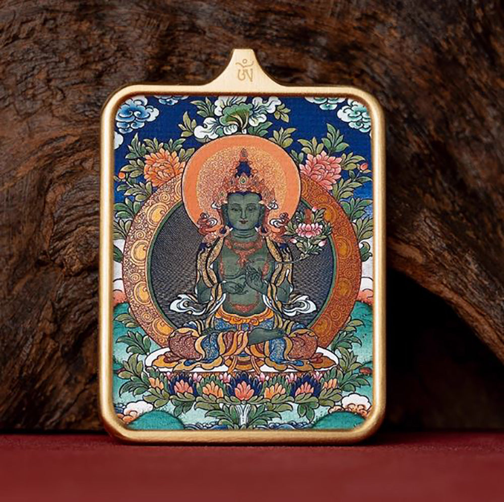 (Wisdom & Protection) (Chinese Zodiac Horse) Mahasthamaprapta Tibetan Thangka Pendant Necklace