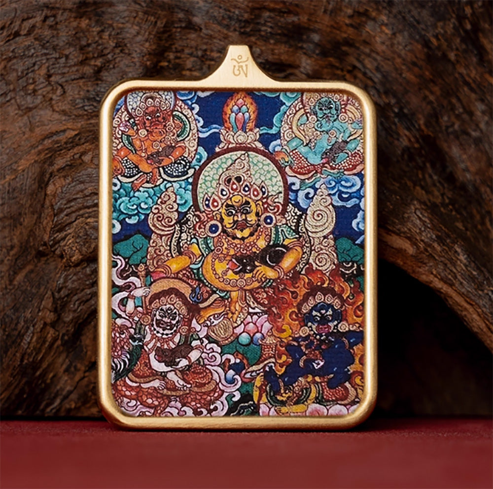 (Wealth) Five Ways Gods of Wealth Tibetan Thangka Pendant Necklace
