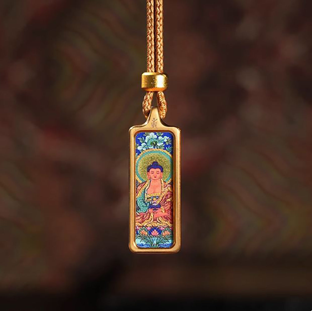 (Karmic Purification) (Chinese Zodiac Pig & Dog) Amitabha Buddha Tibetan Thangka Small Pendant Necklace