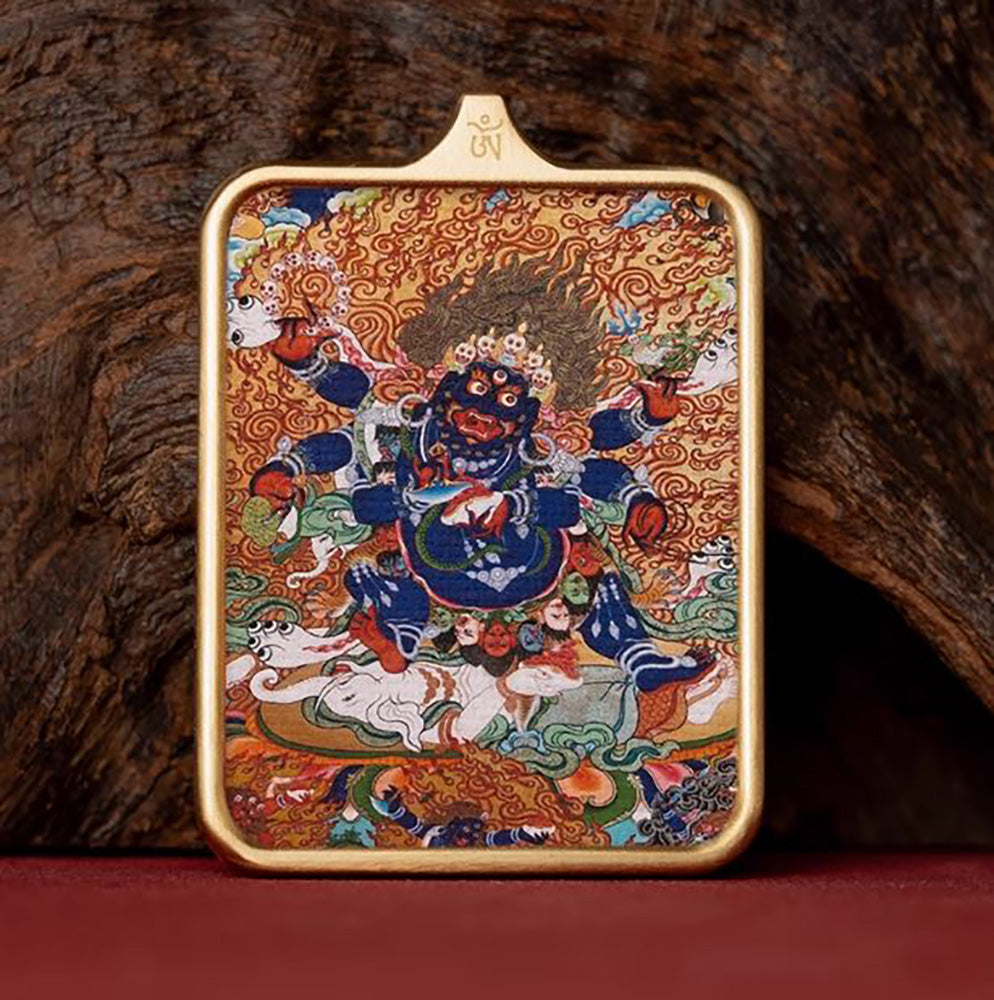 (Good Fortune & Protection) Six-Armed Mahakala Tibetan Thangka Pendant Necklace