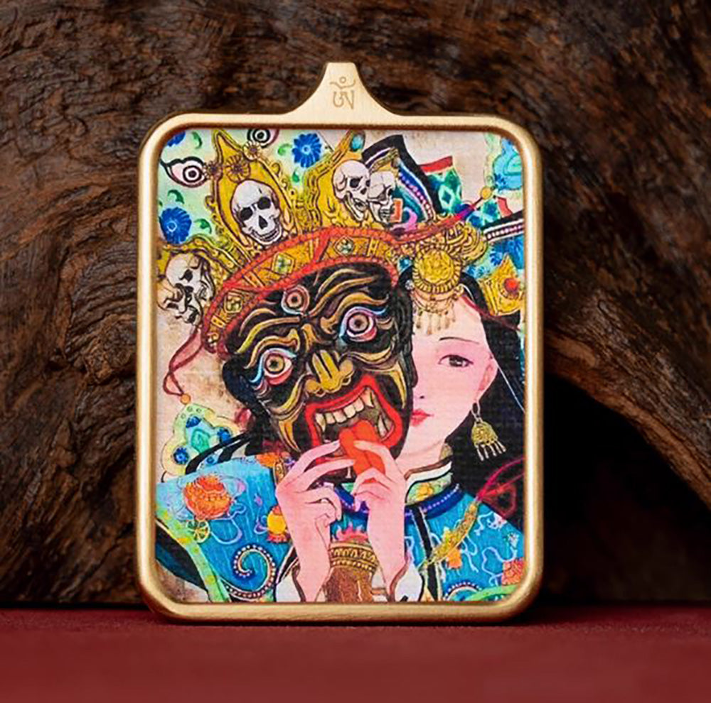 (Wealth & Protection) Zashi Lhamo Tibetan Thangka Pendant Necklace
