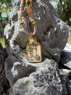 (Wealth & Protection) Handcrafted Zashi Lhamo Tibetan Thangka Cinnabar Pendant Necklace