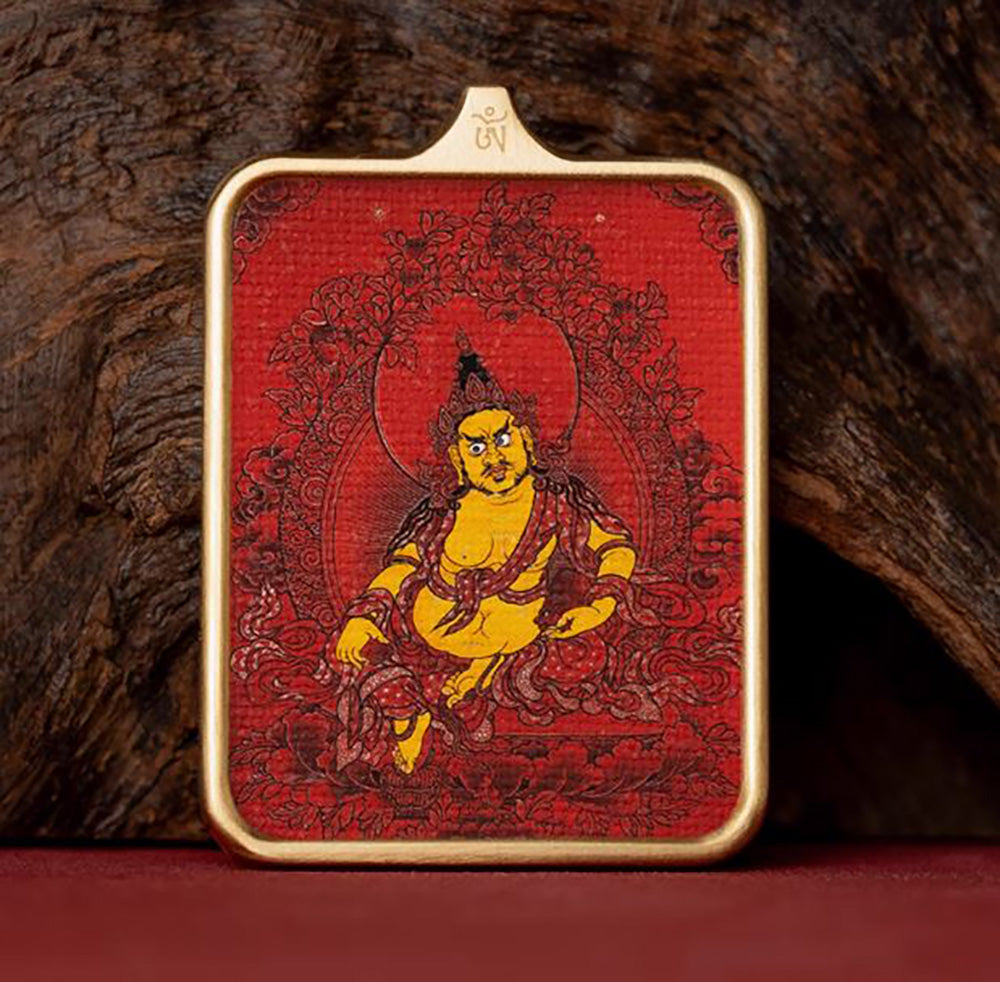 (Wealth & Prosperity) Yellow Jambhala Tibetan Thangka Pendant Necklace