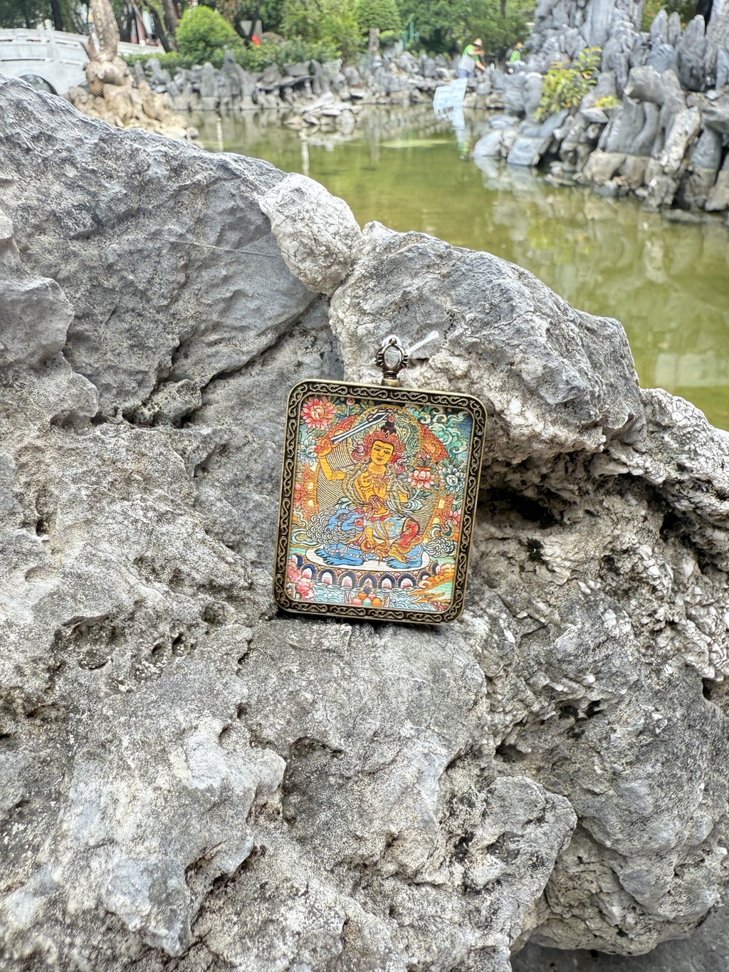 (Wisdom & Peace) (Chinese Zodiac Rabbit) Manjushri Bodhisattva Tibetan Thangka Pendant Necklace