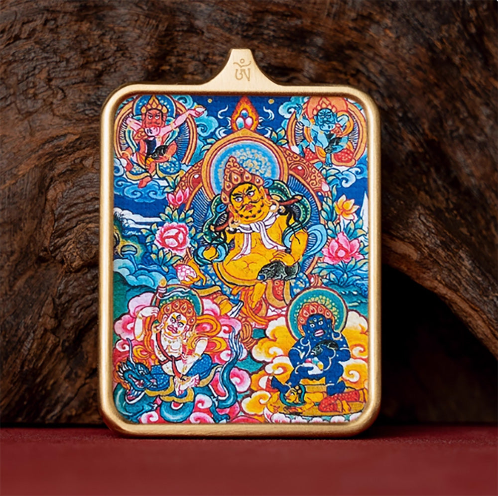(Wealth) Five Ways Gods of Wealth Tibetan Thangka Pendant Necklace