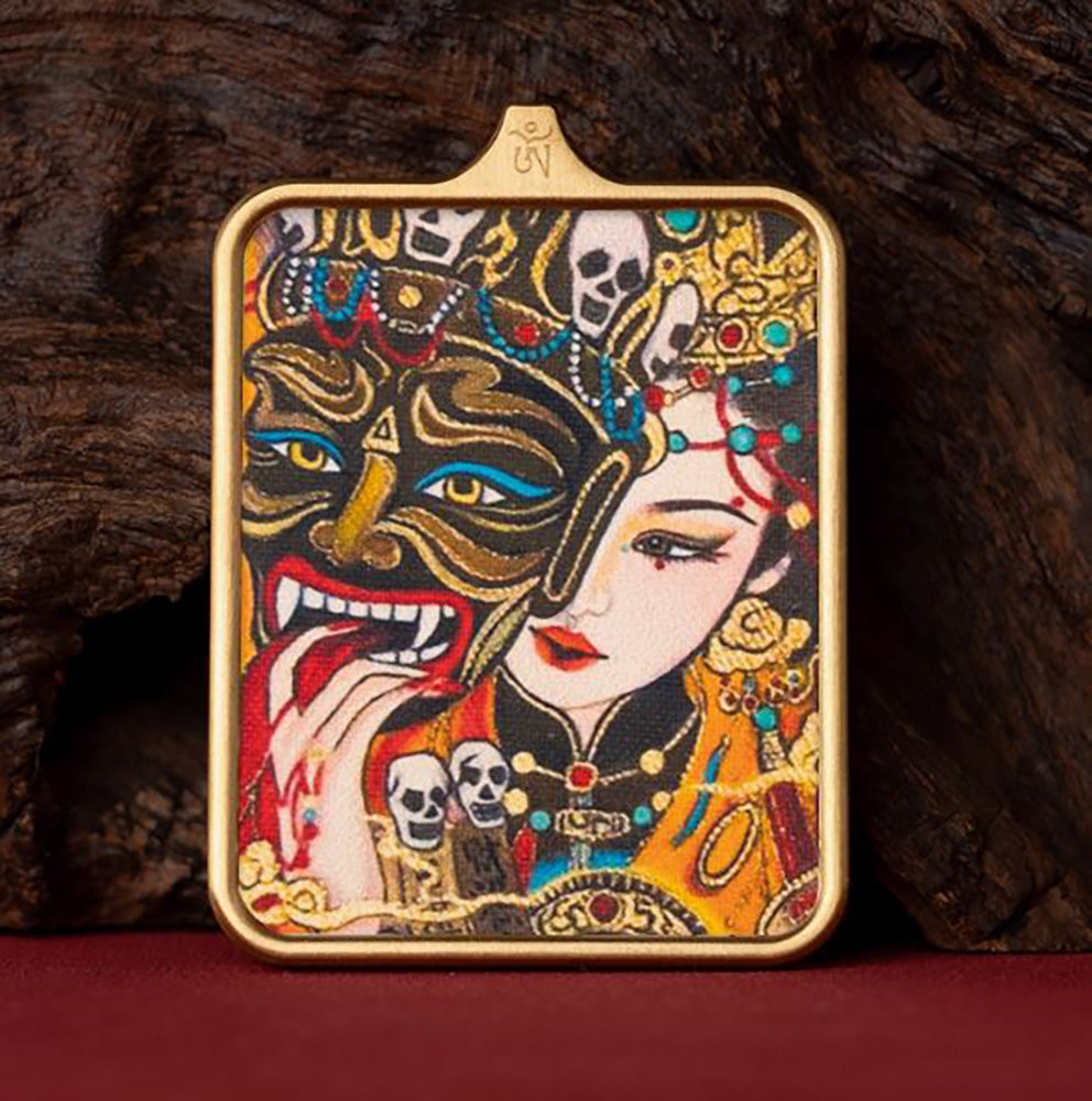 (Wealth & Protection) Zashi Lhamo Tibetan Thangka Pendant Necklace