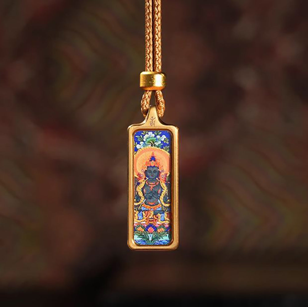 (Wisdom & Protection) (Chinese Zodiac Horse) Mahasthamaprapta Tibetan Thangka Small Pendant Necklace