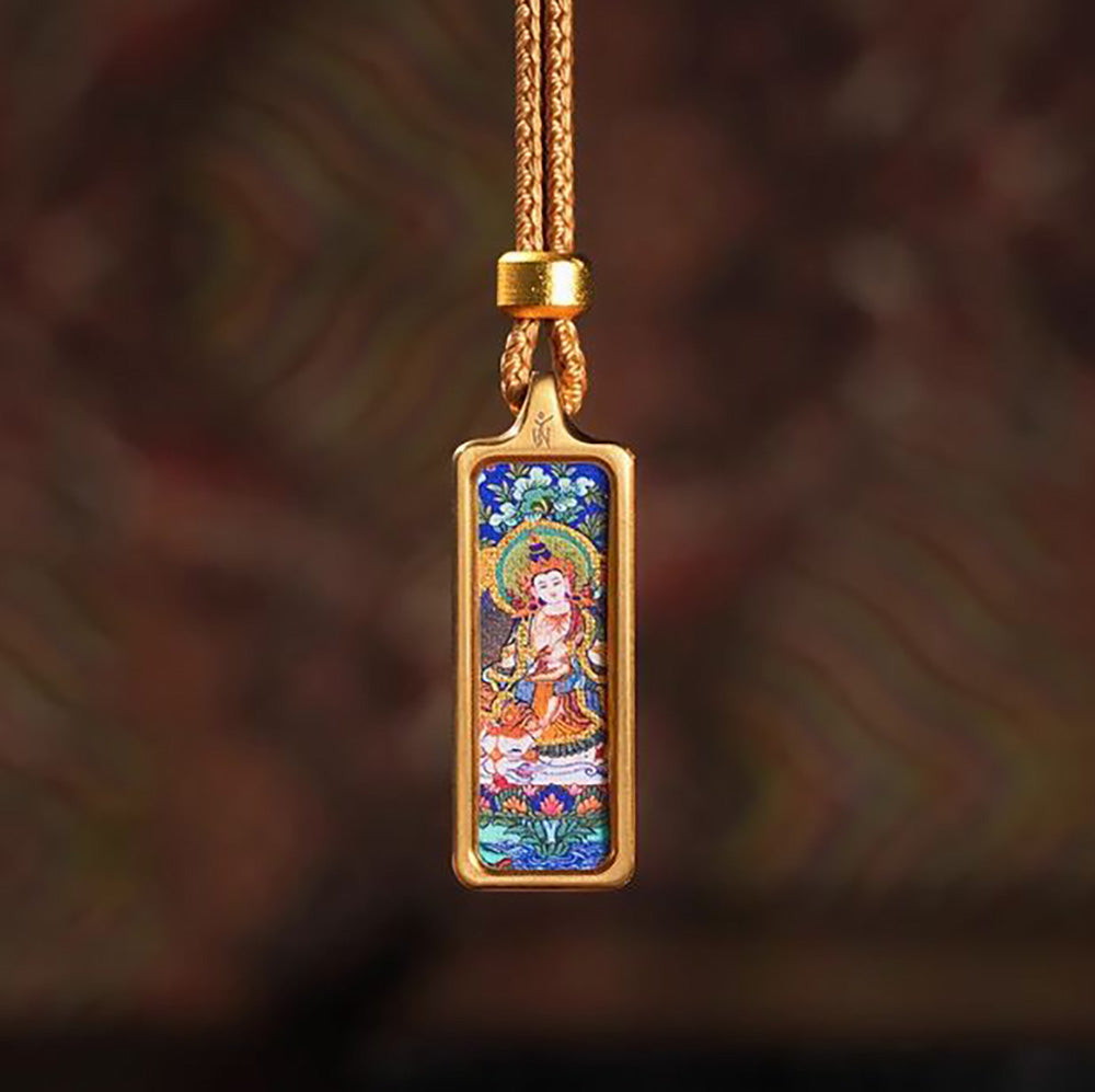 (Good Fortune) (Chinese Zodiac Dragon & Snake) Samantabhadra Tibetan Thangka Small Pendant Necklace
