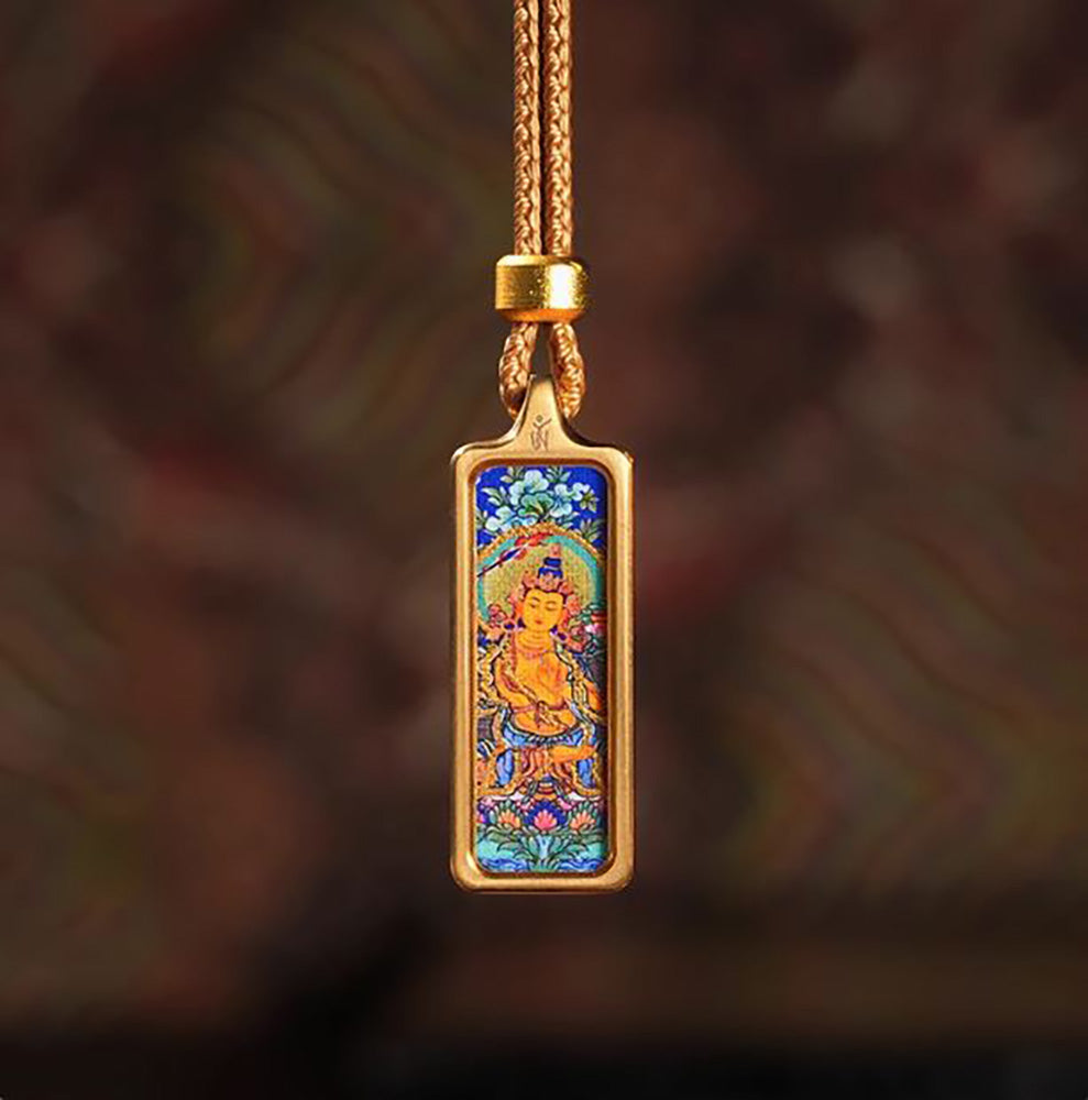 (Wisdom & Peace) (Chinese Zodiac Rabbit) Manjushri Bodhisattva Tibetan Thangka Small Pendant Necklace