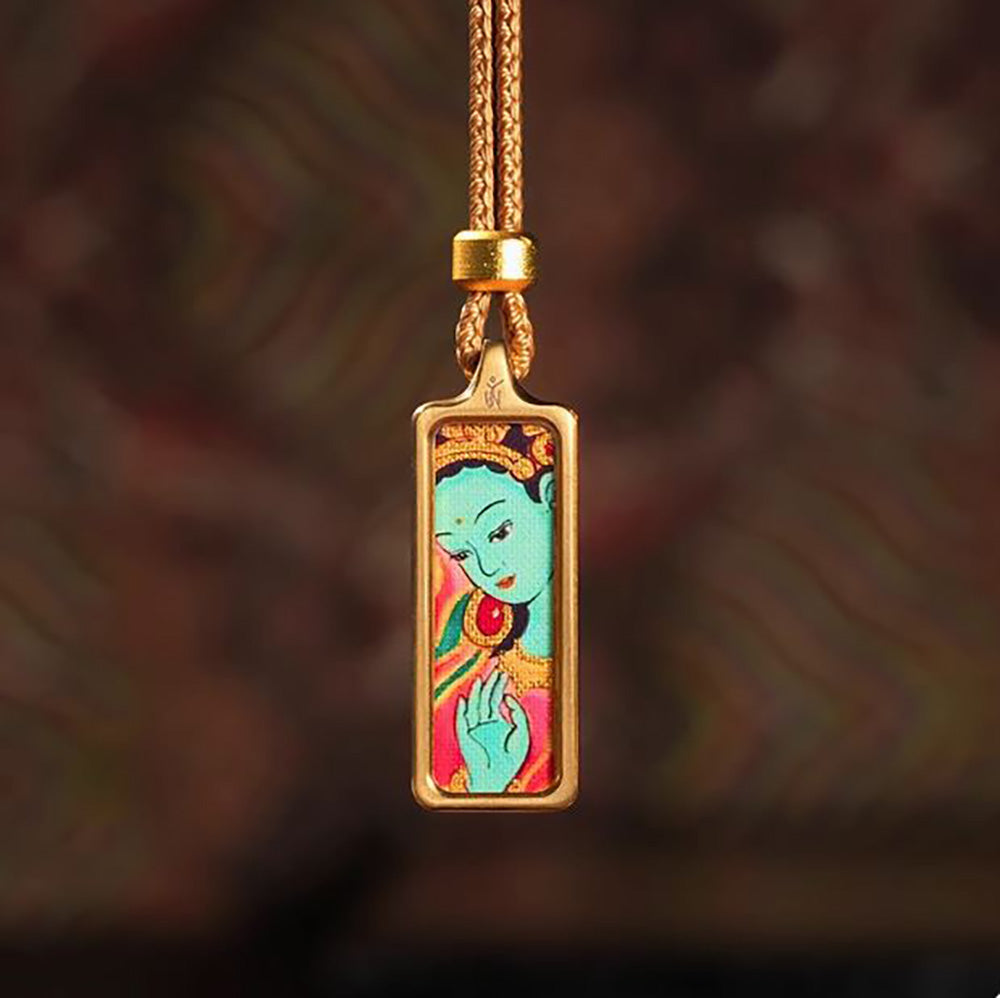 (Protection & Family) Green Tara Tibetan Thangka Small Pendant Necklace