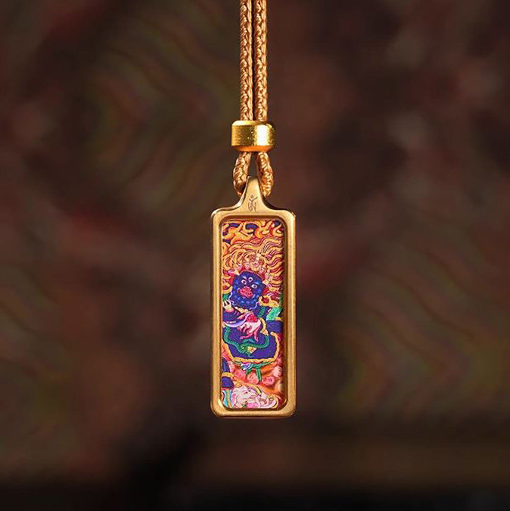 (Protection & Prosperity) Mahakala Tibetan Thangka Small Pendant Necklace