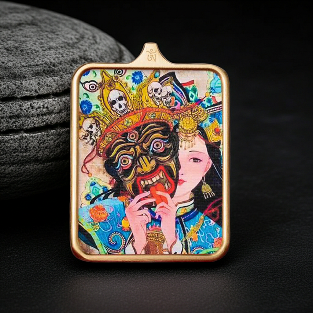 Zashi Lhamo Tibetan Thangka Pendant – Wealth, Protection & Prosperity