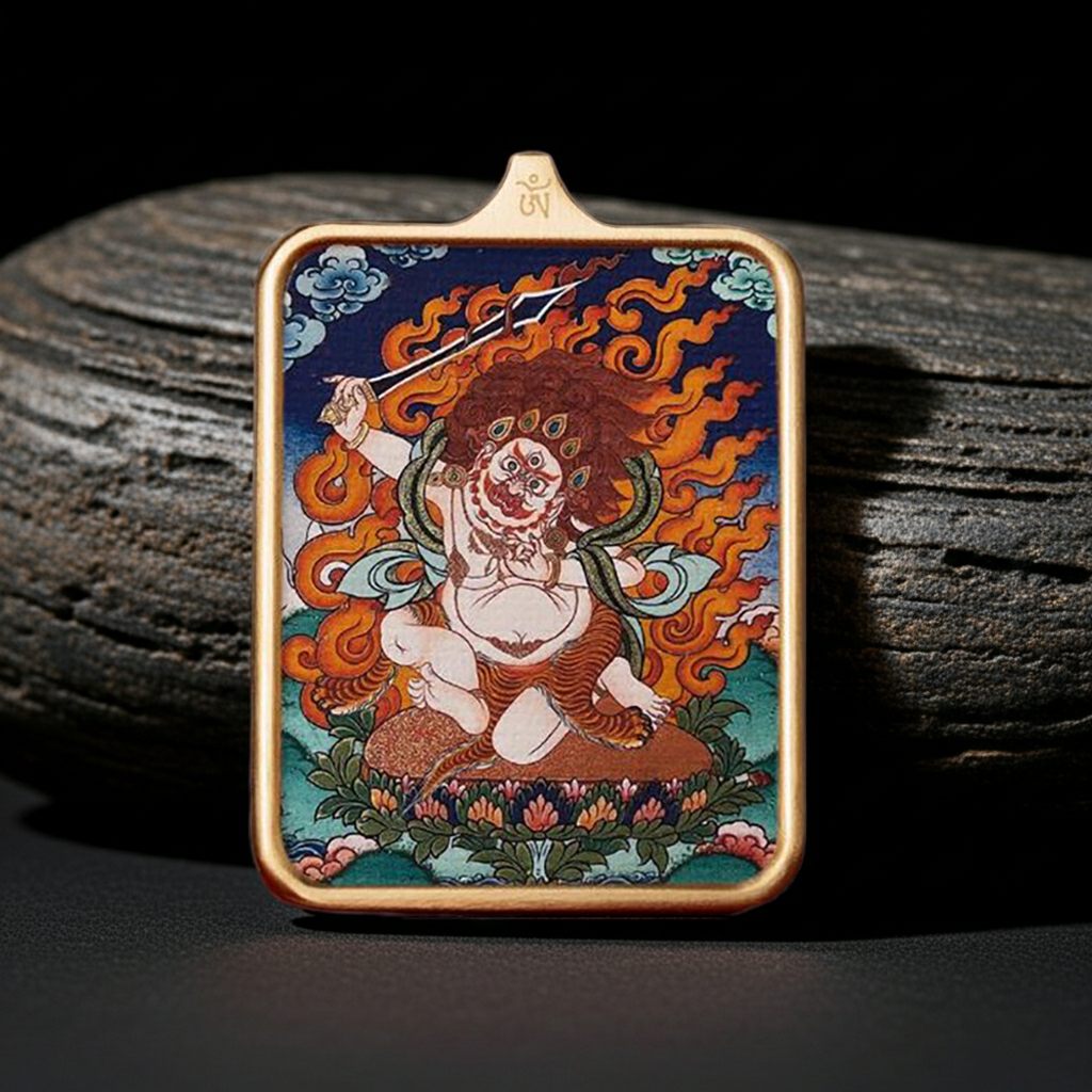 Empowered Fudō Myōō Thangka Pendant for Protection & Inner Strength