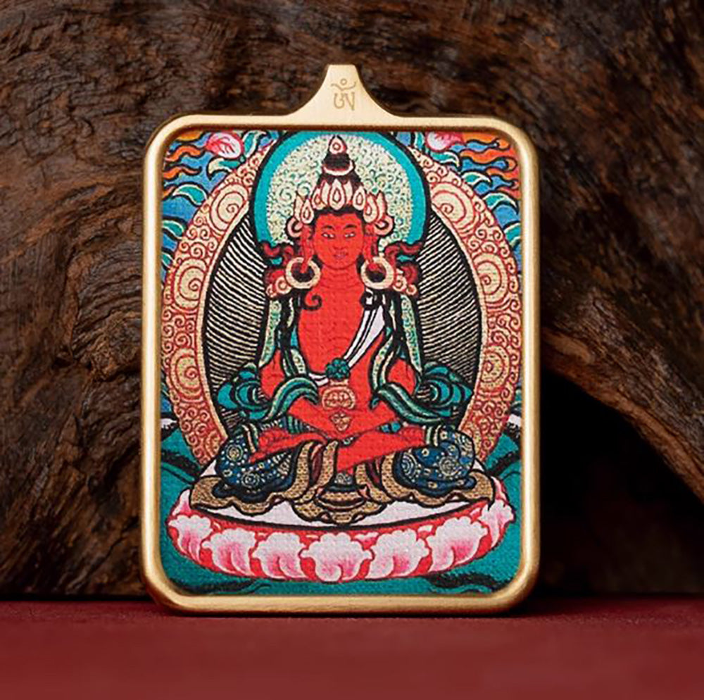 (Health & Wisdom) Amitayus Buddha Tibetan Thangka Pendant Necklace