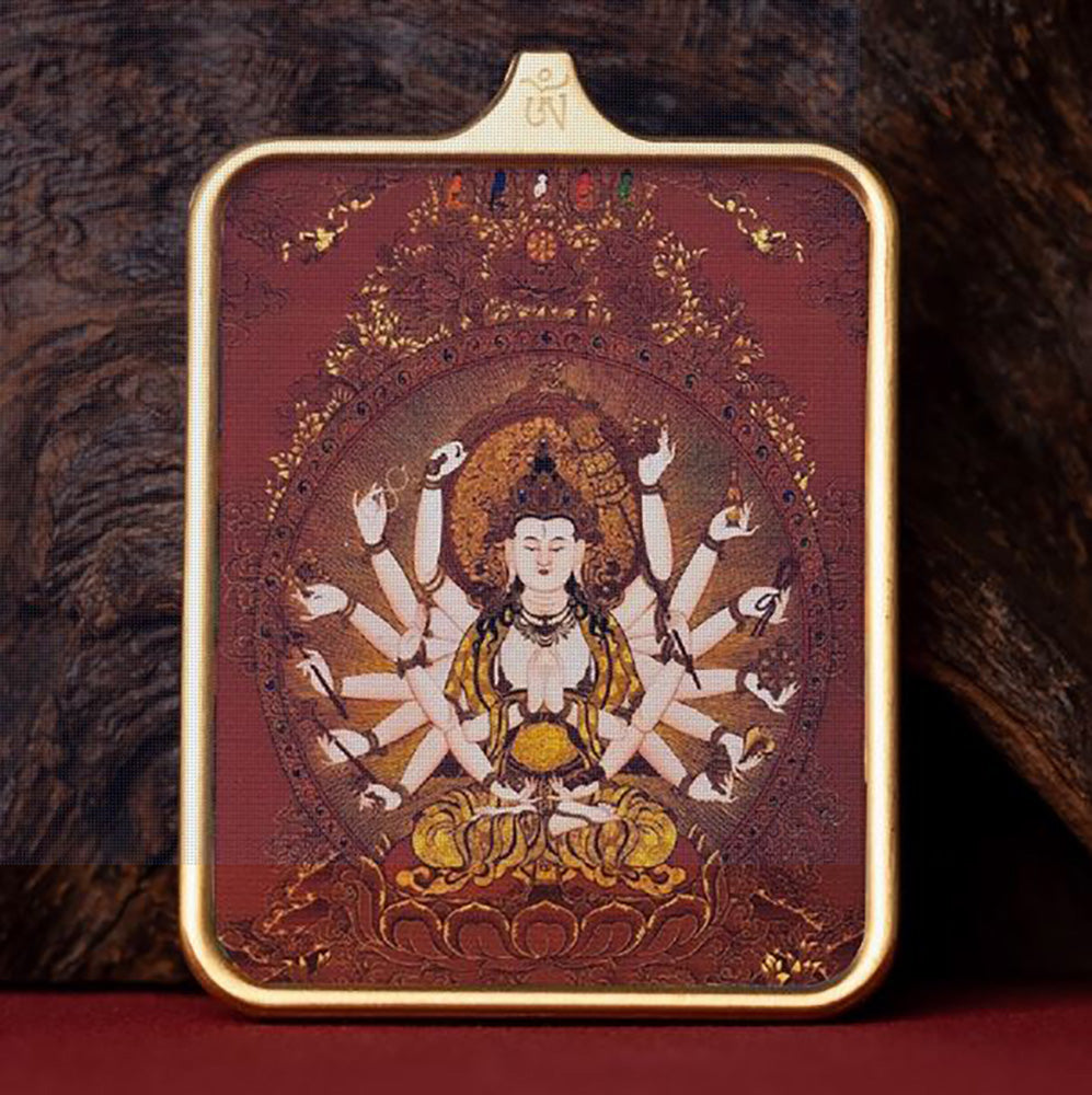 (Good Fortune & Karmic) Cundi Bodhisattva Tibetan Thangka Pendant Necklace