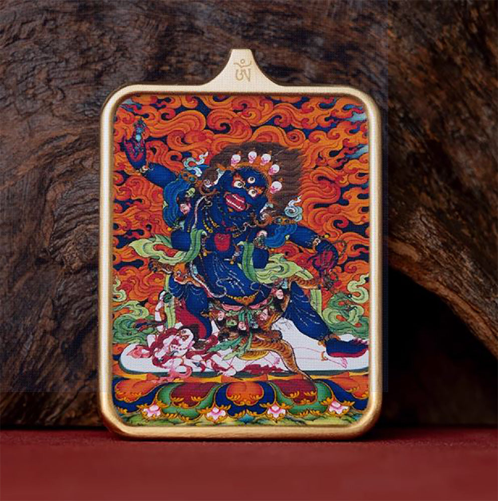 (Power & Protection) Four-Armed Vajrapani Tibetan Thangka Pendant Necklace