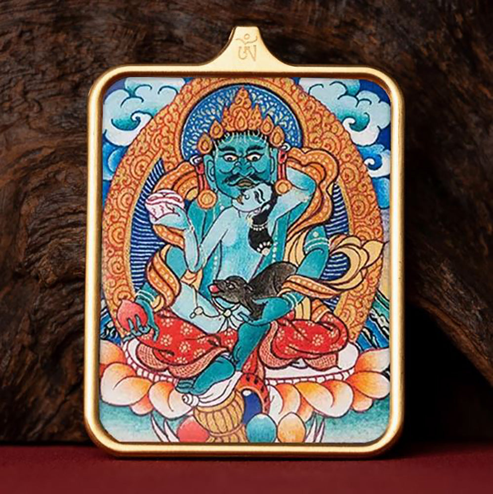 (Wealth & Abundance) Green Jambhala Tibetan Thangka Pendant Necklace