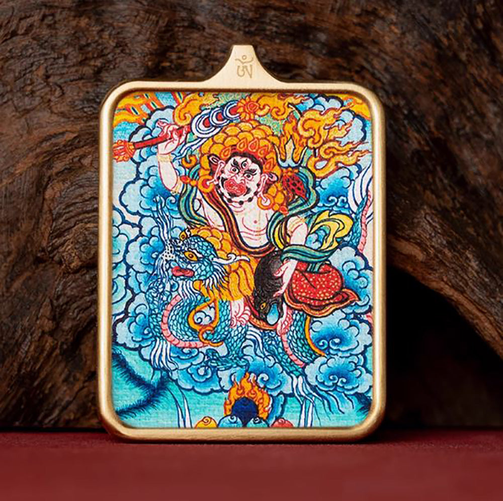 (Wealth & Health) White Jambhala Tibetan Thangka Pendant Necklace