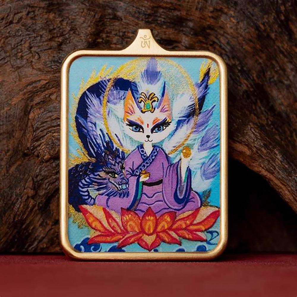 (Love & Relationships) Fox Spirit Tibetan Thangka Pendant Necklace