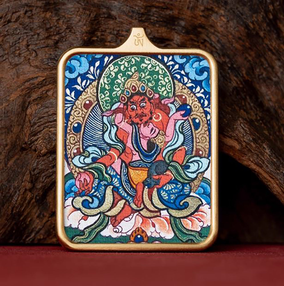 (Love & Wealth) Red Jambhala Tibetan Thangka Pendant Necklace