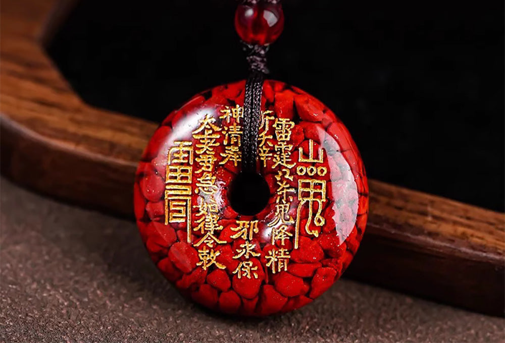 Vermilion & Gold Stamping Mountain Spirit Coin Necklace