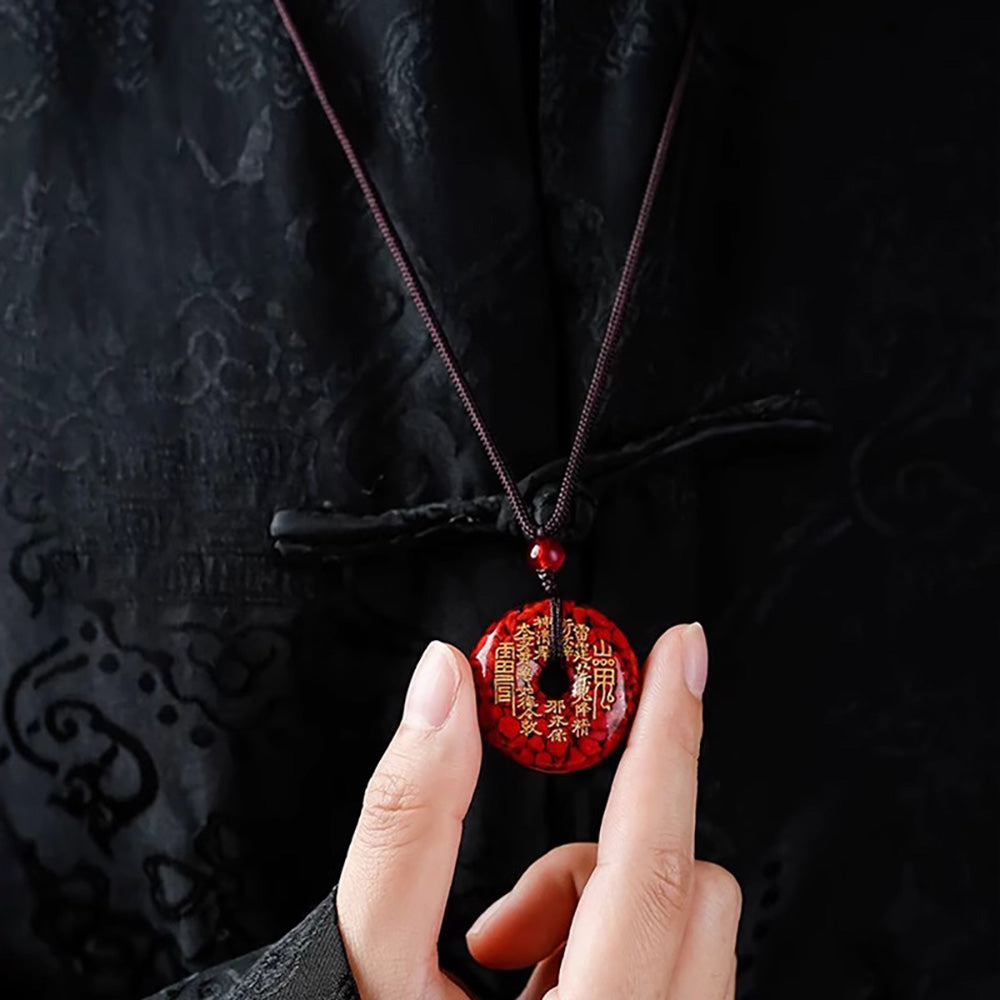 Vermilion & Gold Stamping Mountain Spirit Coin Necklace