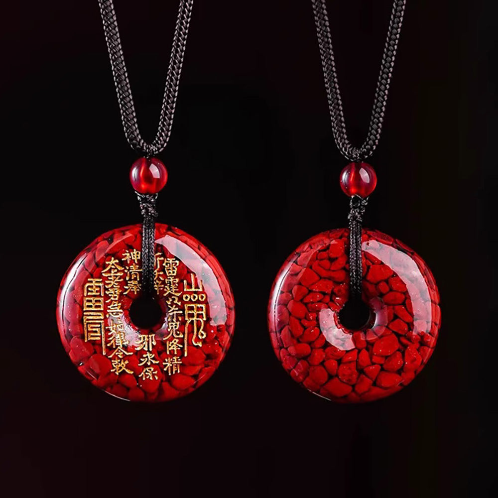 Vermilion & Gold Stamping Mountain Spirit Coin Necklace