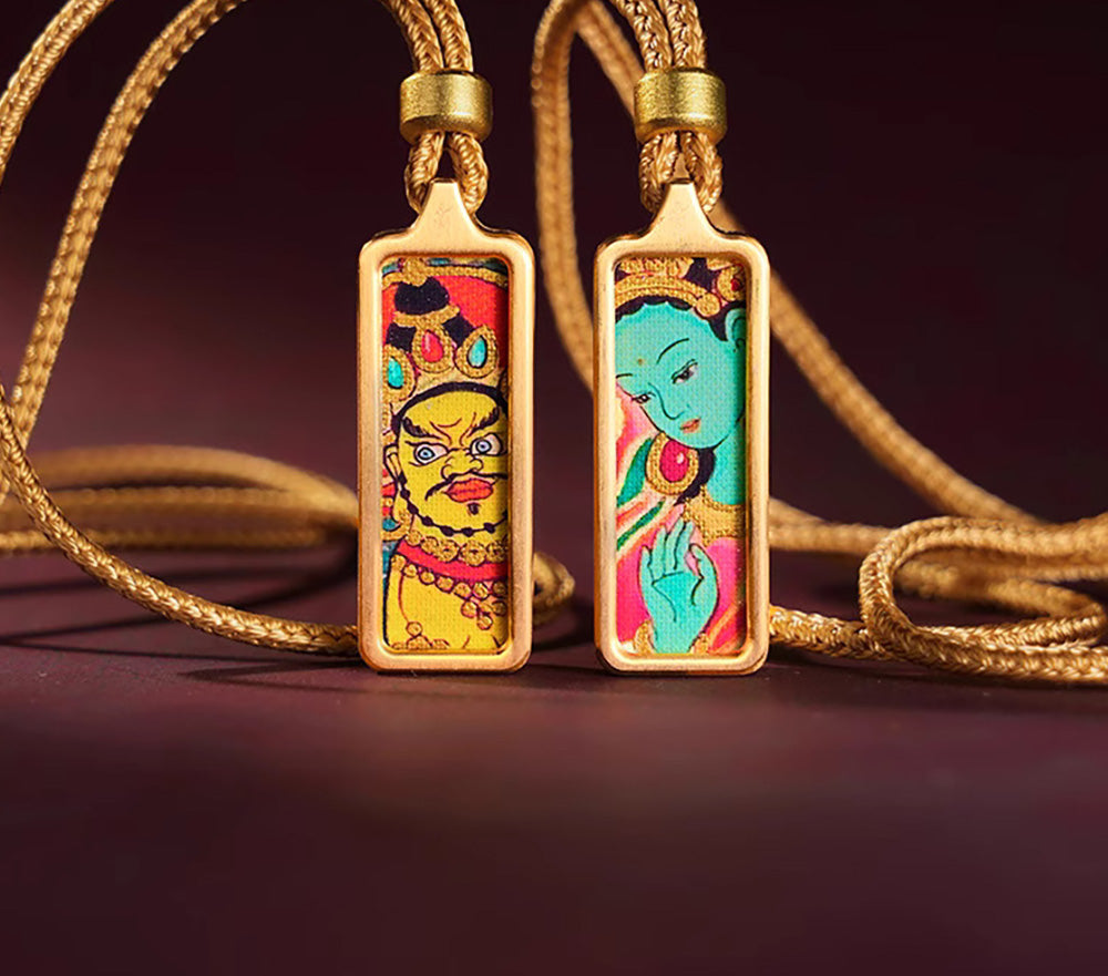 (Protection & Family) Green Tara Tibetan Thangka Small Pendant Necklace