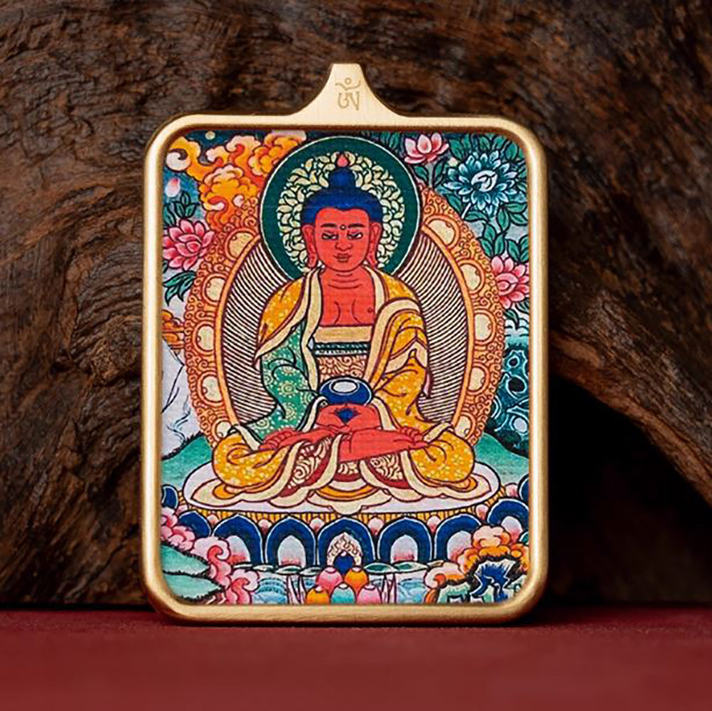(Karmic Purification) (Chinese Zodiac Pig & Dog) Amitabha Buddha Tibetan Thangka Pendant Necklace